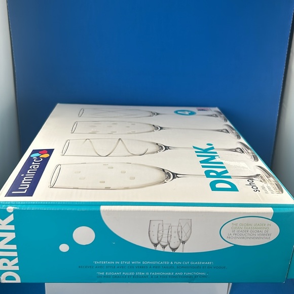 4 Pc Luminarc Soho Fluted Champagne Mix Set Clear Cut  Glass Etched Design NEW! - Picture 11 of 12